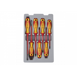 ZESTAW WKRĘTAKÓW IZOLOWANYCH 7cz. POZIDRIV No.1x100, No.2x100, PŁASKIE 4x100, 5,5x125, 6,5x150, KWADRAT No.1, No.2 King Tony