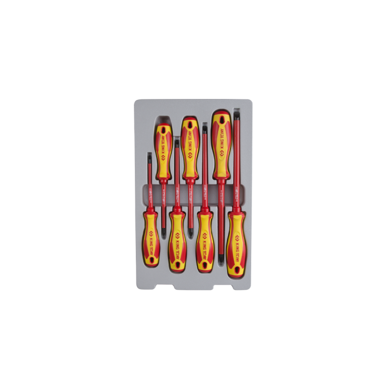 ZESTAW WKRĘTAKÓW IZOLOWANYCH 7cz. POZIDRIV PZ No.1x100, No.2x100, No.3x150, PŁASKIE 4x100, 5,5x125, 6,5x150, 8 King Tony