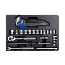 ZESTAW NASADEK 3/8" 31cz. KRÓTKIE 6-kąt. 6 - 22mm Z AKCESORIAMI + ZESTAW IMBUSÓW 1.5 - 10mm, WKŁAD DO WÓZKA King Tony