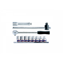 ZESTAW NARZĘDZI 1/2" 11cz. NASADKI 6-kąt. 10 - 19mm Z GRZECHOTKĄ, POKRĘTŁEM I PRZEDŁUŻKĄ King Tony